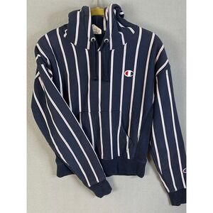 Champion Reverse Weave Kids Pinstripe Hoodie Pullover Navy White Red Logo XSmall